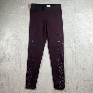 Nike Pro Dri-FIT Womens‎ Burgundy Reflective Dash Training Leggings 914766-652 L